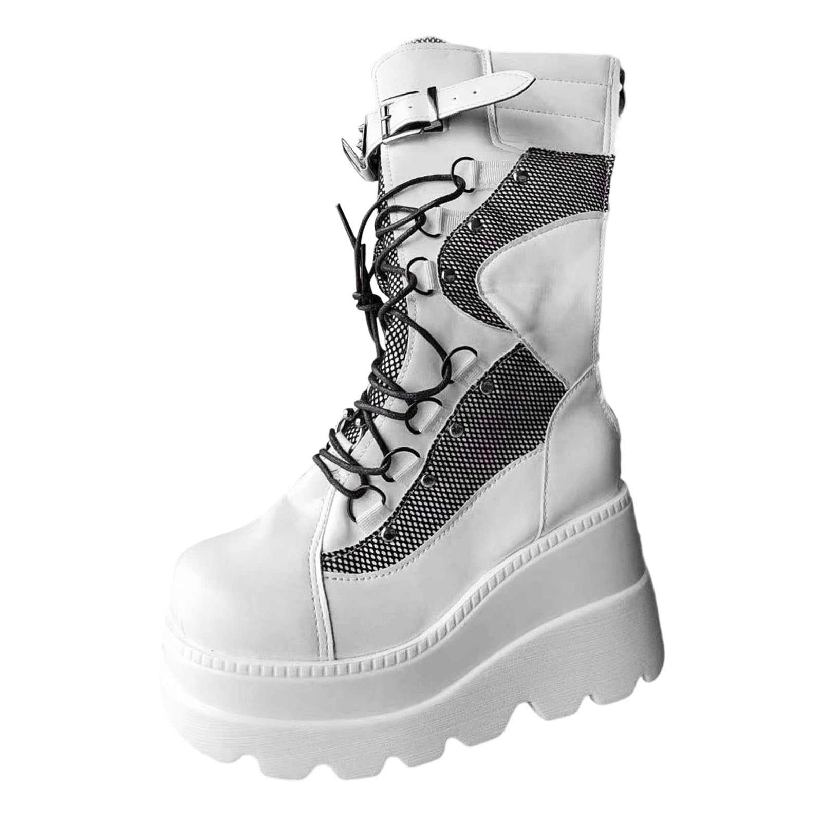 Botas por Encima de la Rodilla Botas de Plataforma a Media Pantorrilla con tacón Grueso y Punta Redonda Moda con Detalle Cremallera para un Uso cómodo y Elegante.