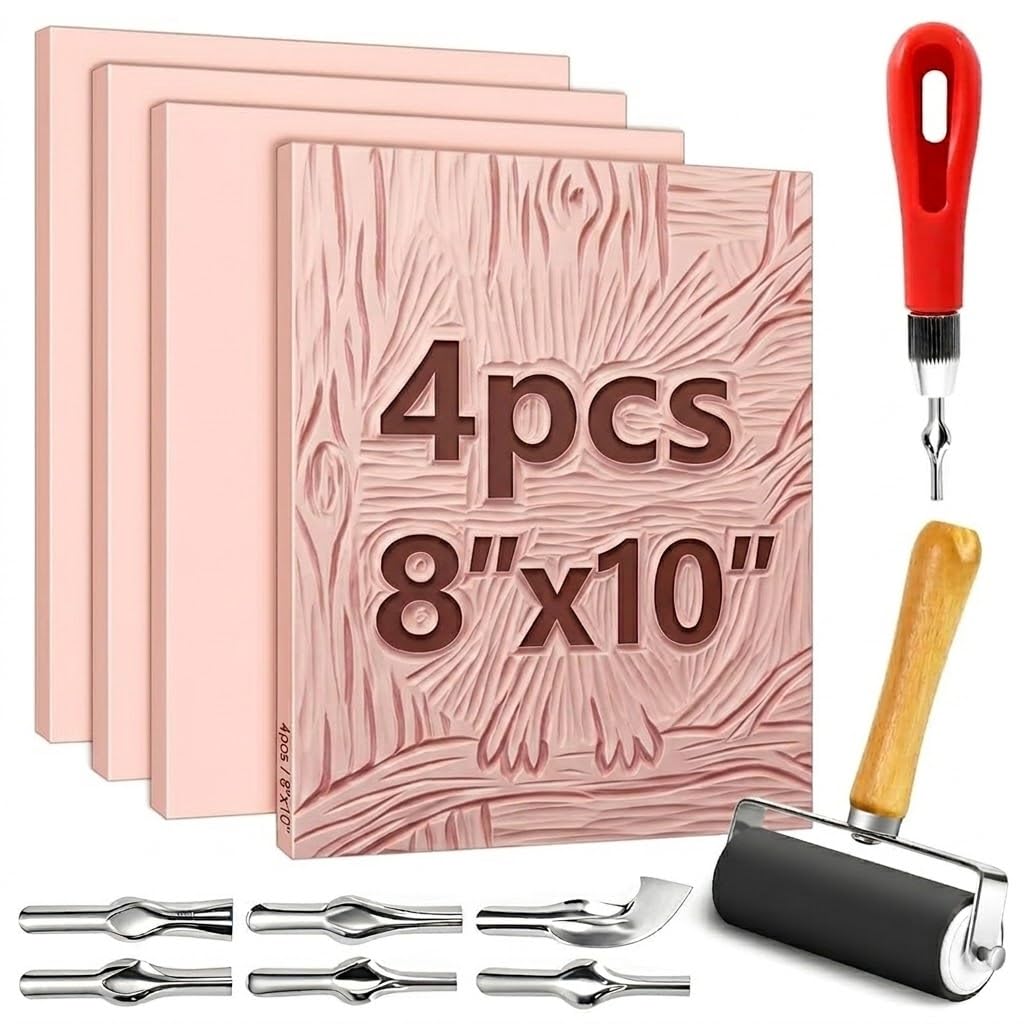 6 Pack Stamp Making Kit with Carving Tools, 4Pcs Linoleum Blocks