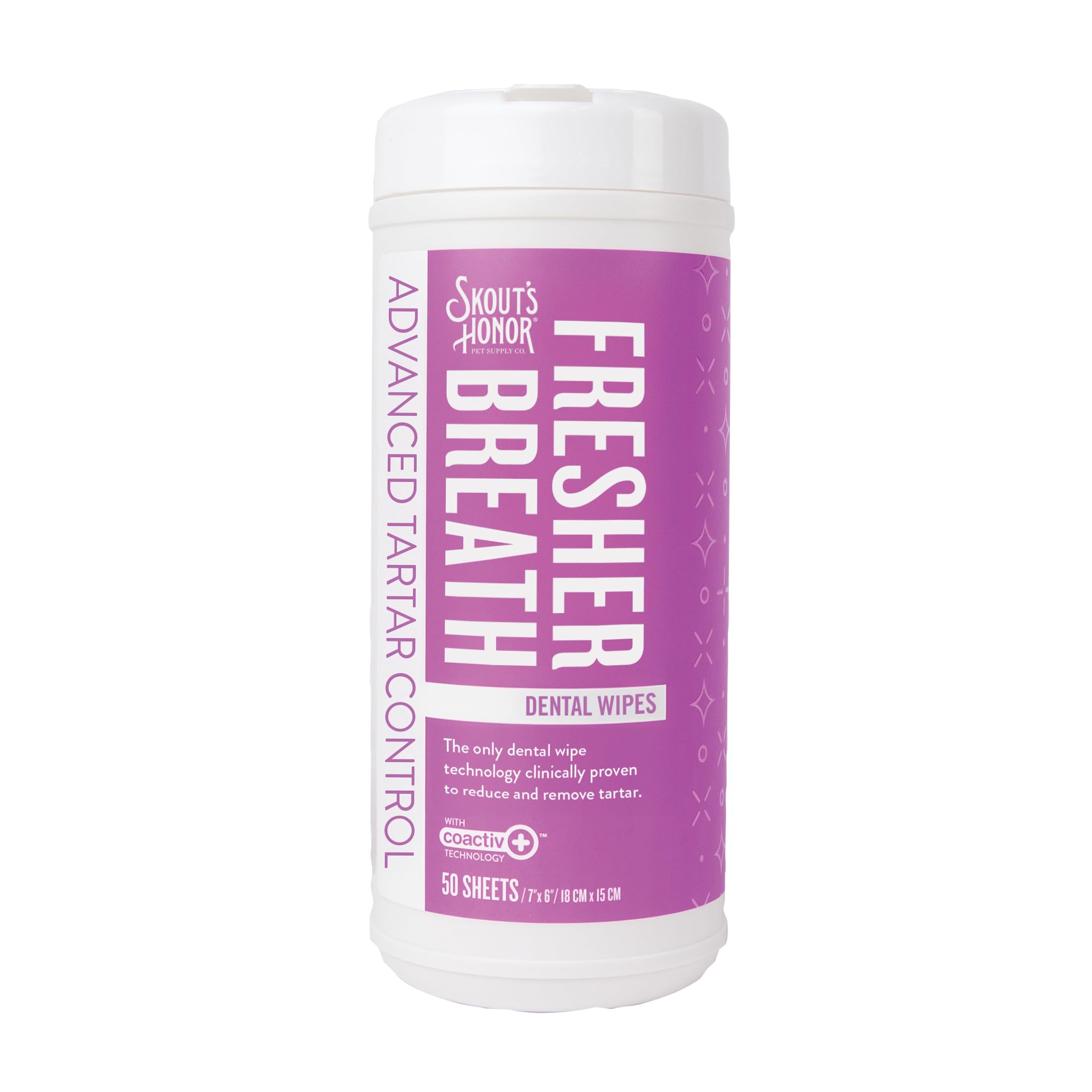 SKOUT'S HONOR Fresher Breath Dental Wipes- Pet Dental Wipes - Fights Plaque and Tartar, Freshens Breath Fast, No Brushing Required, 50 Sheets