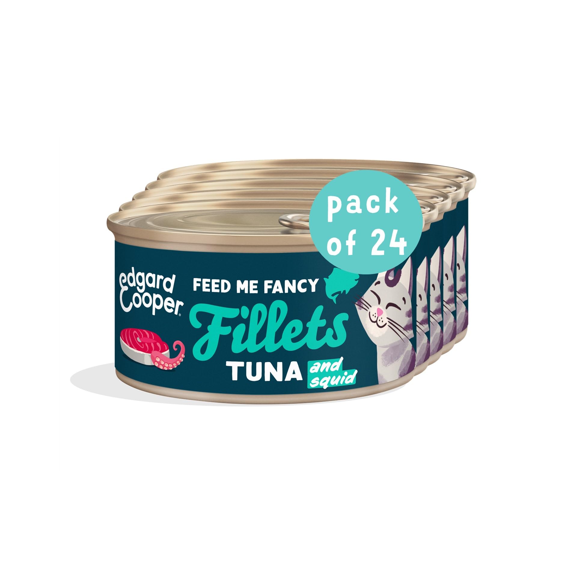 Edgard & Cooper Nassfutter für Katzen, Erwachsene, (Thunfisch & Tintenfisch, 70 g x 24), Filets für Katzen, sterilisiertes und aktives Katzenfutter, getreidefrei, natürliche Zutaten, frisches Fleisch,