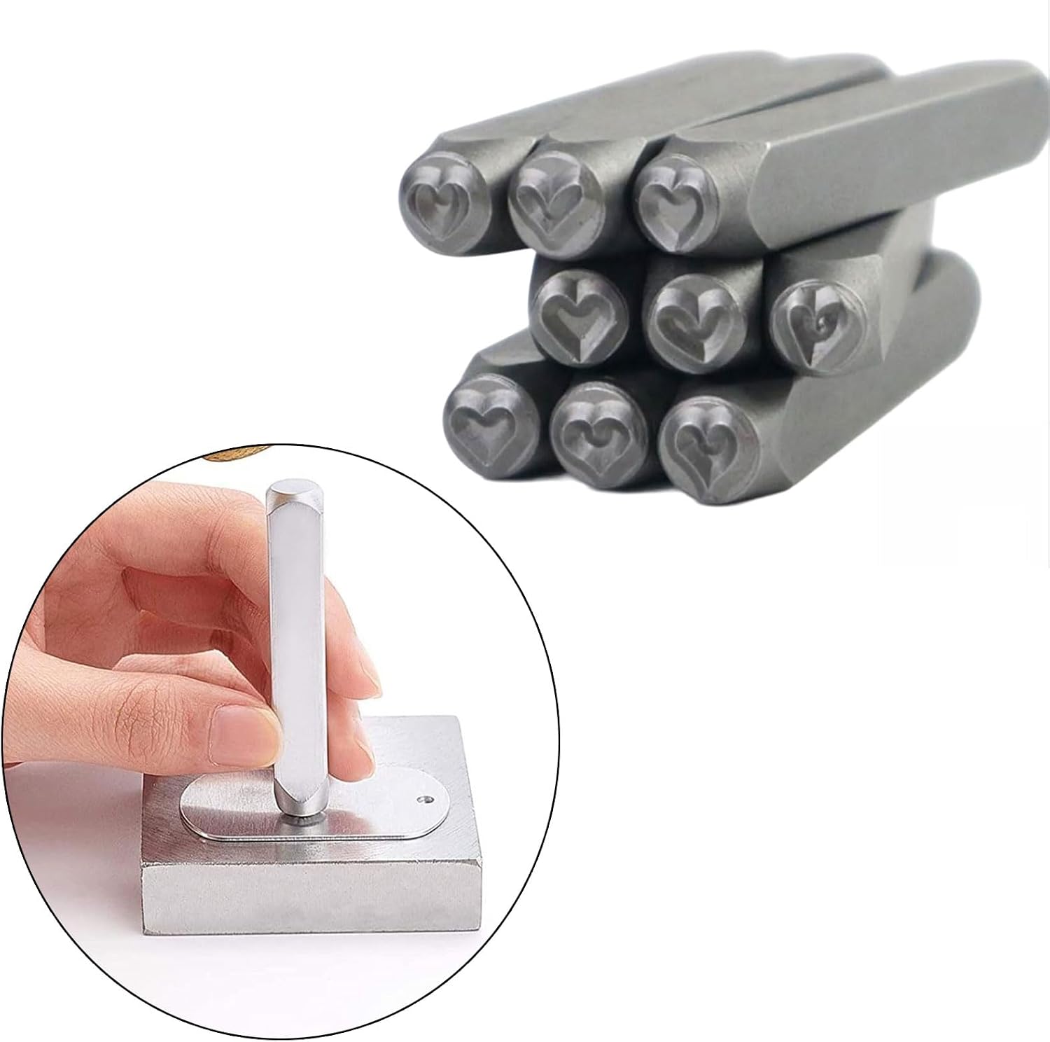 9pcs / Set Metal Stamp 3 / 6mm Heart Stamping Tool for Punching Jewelry Clay Leather Wood Jewelry Making Metal Stamping