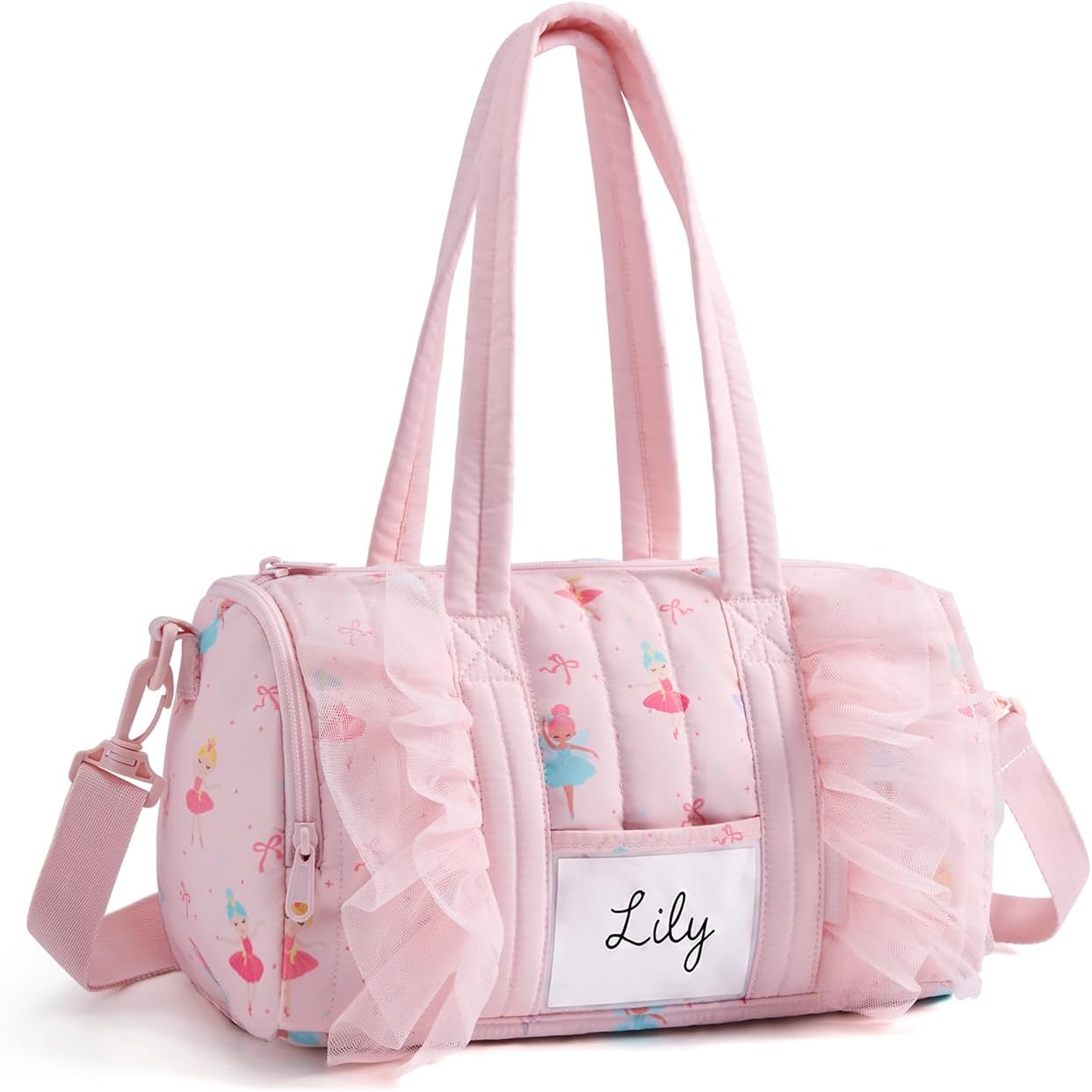 Mommore Puffy Ballet Dance Bag for Girls 6-10 with Makeup Bag, Pink Ballet