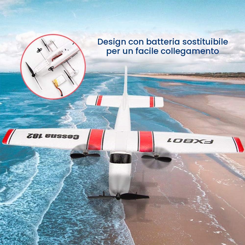 Goolsky FX801 Airplane Cessna 182 2.4GHz 2CH RC Aircraft Aircraft Outdoor Flight Toys per Bambini Ragazzi