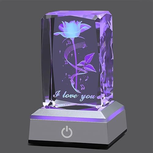 hochance - Lámpara de decoración Musicrose, luz nocturna multicolor de cristal 3D, ideas de regalos para Navidad para novia, esposa, madre, pareja,