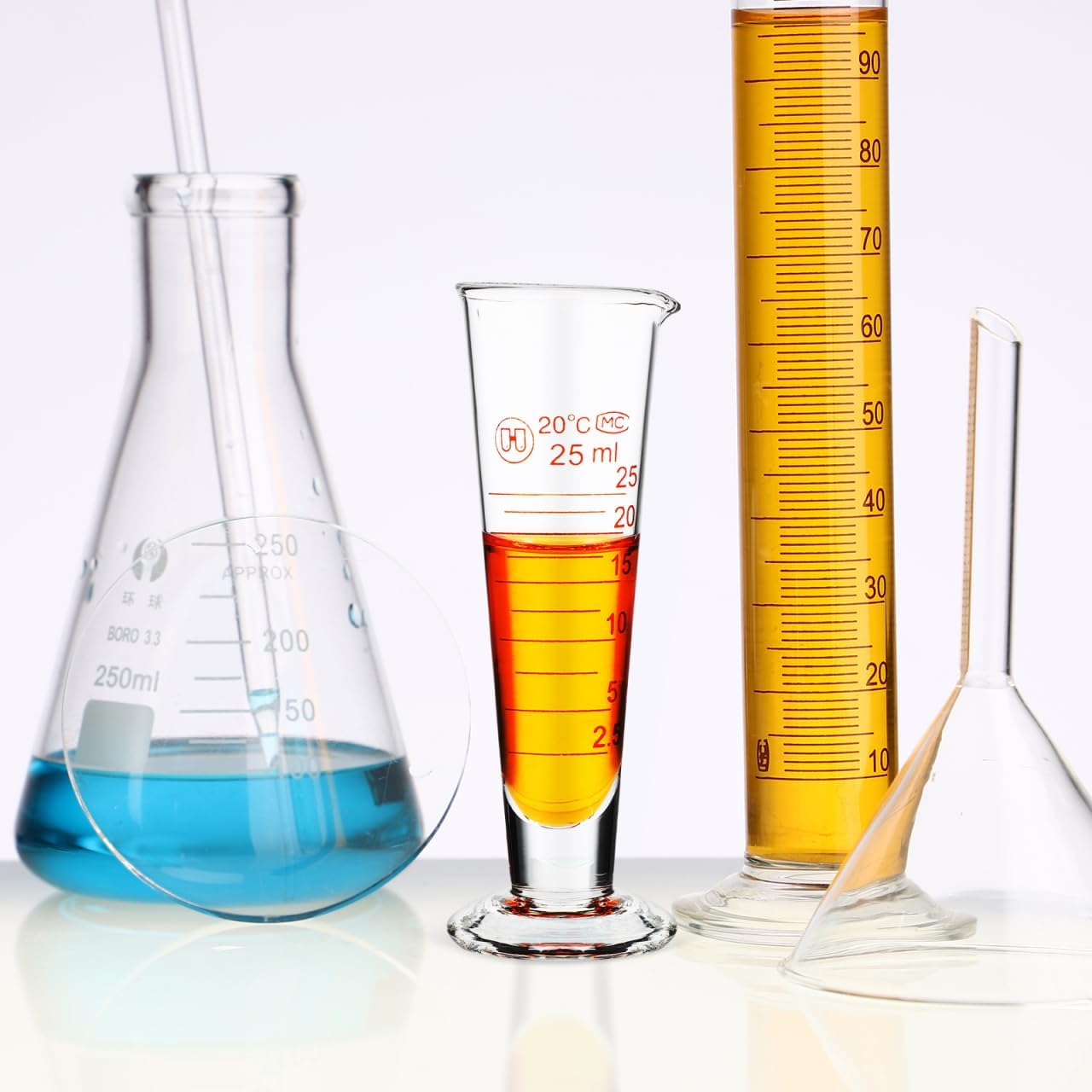 Baluue Graduated Cylinder, 25ml Conical Measuring Cup with Spout and Wide Base, Professional Borosilicate Glass Cylinder for STEM Education Lab Science Teaching and DIY