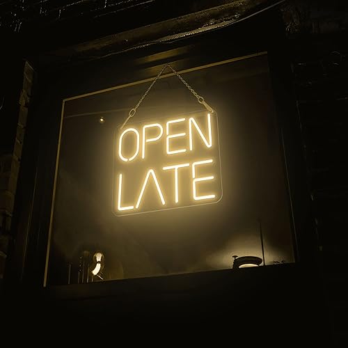 Miniatura 18 de NEONGRAND Letrero abierto de neón tardío (25.7 x 20 pulgadas), letrero de apertura LED para negocios, restaurante, oficina, cafetería, bar, rojo
