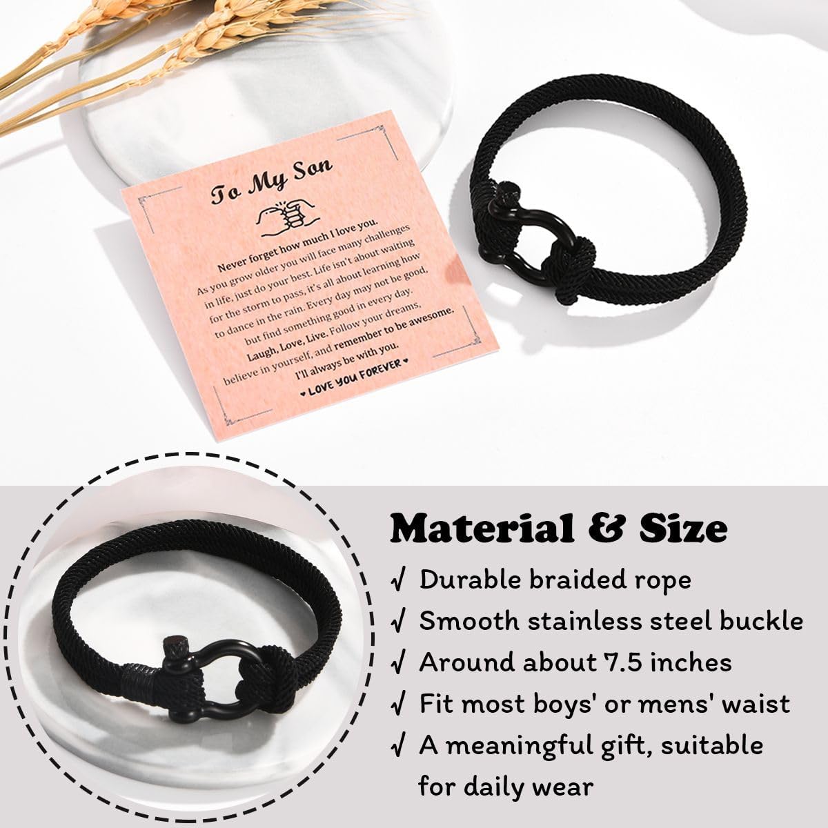 Leyung to My Boys Bracelet Gifts for Son Brother Grandson Nephew Guy Friends, Valentines Birthday Graduation Day Christmas Easter Gifts for Teenage Boys Men - Image 4