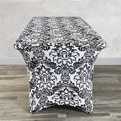 image for YOUR CHAIR COVERS - 6ft Black and White Damask Rectangular Spandex Tab