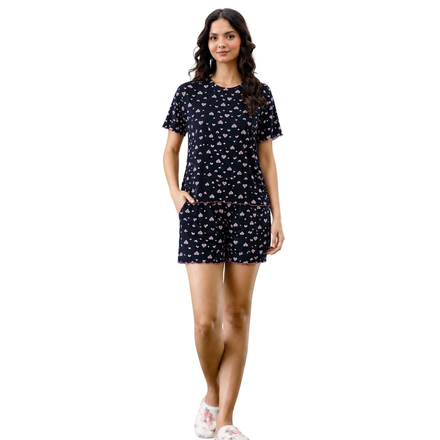secret wish Hosiery Night Suit/Top & Shorts/Pocket/Half Sleeves/Round Neck-picture-39