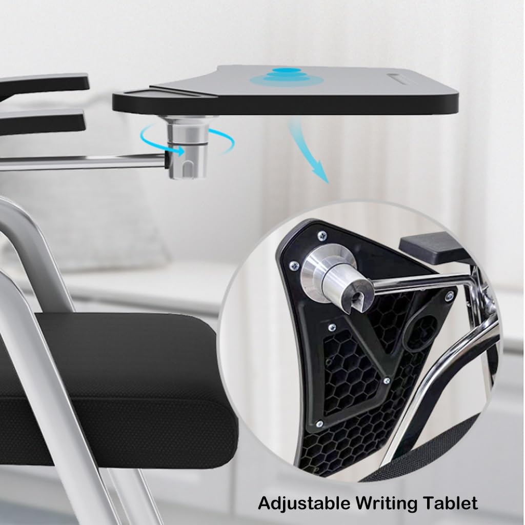 Sedia da conferenza ergonomica pieghevole con tavoletta da scrittura, sedia da ufficio nera, sedia portatile per riunioni, ideale per ufficio e sala conferenze