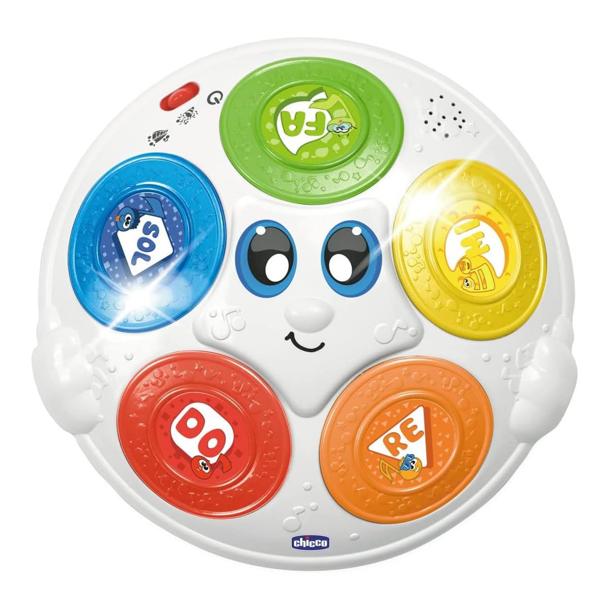 Chicco Donatello il Tamburello, Strumenti Musicali per Bambini, Gioco Musicale Educativo Elettronico, Tamburo Giocattolo, 2 modalità di gioco, 30+ Canzoni, 5 Tasti e Luci, Giochi Bimbi 6 mesi- 3 anni