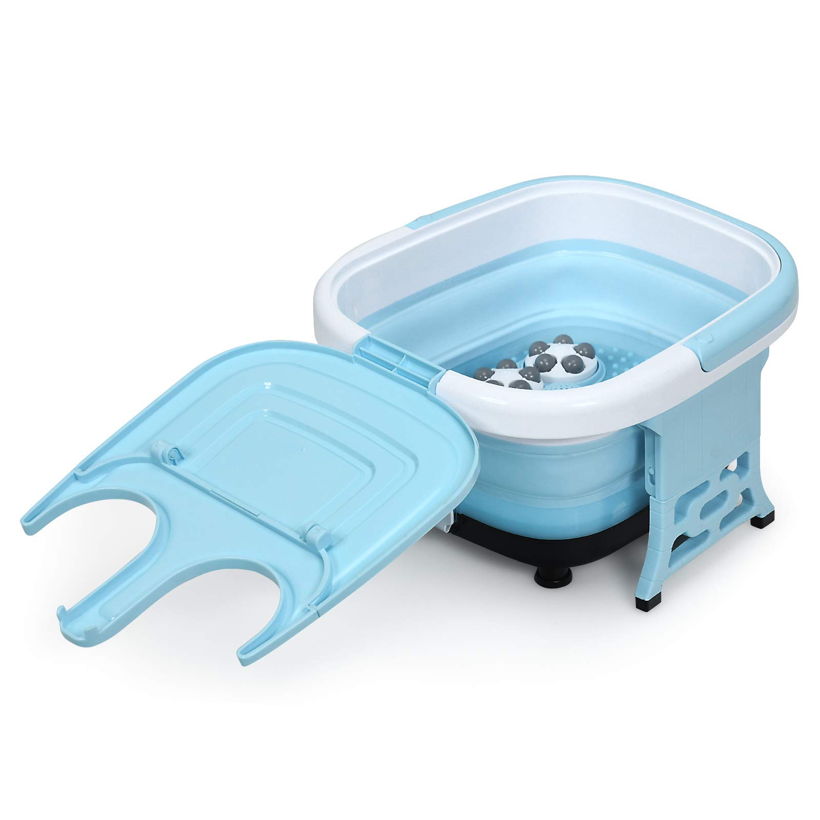 FANTASK Elektronische Fußbadewanne, Fußmassagegerät klappbar mit Heizung, Max. 48°C, 10-60 Min Timer, Multifunktionales Fußbad mit Sprudelfunktion & Infrarotlicht, inkl. Fernbedienung, 500W (Blau)