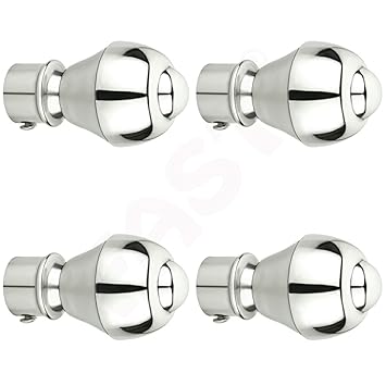 FAST Metal Curtain Rod Finial (86 x 50 mm, Silver and White) - 4 Pieces, grommets, Rust,Corrossion Free And Water Resistant
