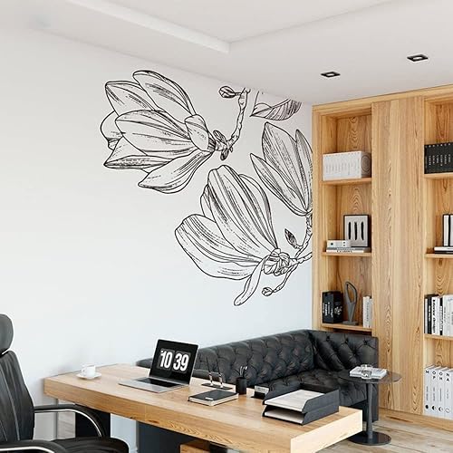 Magnolia - Adhesivo decorativo para pared con diseño de flores, diseño de esquina, diseño de naturaleza, minimalista, oficina, estudio YT5986 (35 x
