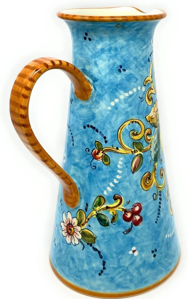 CERAMICHE D'ARTE PARRINI - Italian Ceramic Art Pottery Big Pitcher Wine-Water Hand Painted Pattern Amalfi Lemons Made in Italy Tuscan