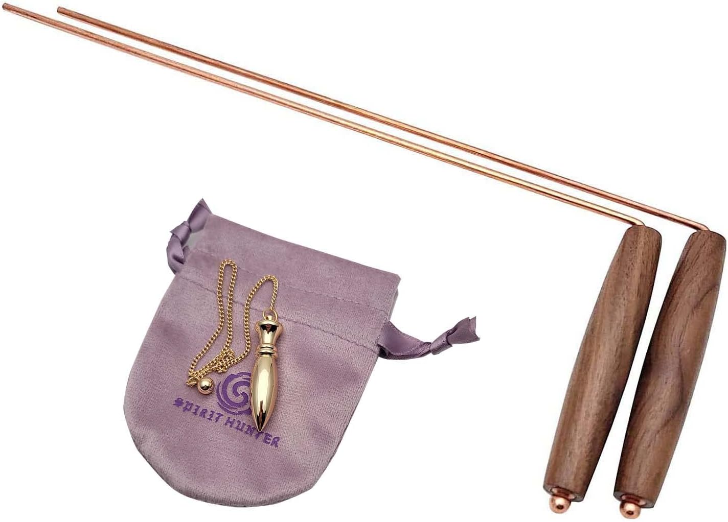 Spirit Hunter Dowsing Rods and Solid Brass Pendulum (Coated with Blue) Kit - Natural Walnut Handles - 99.9% Copper - Water Divining,Paranormal,Gold,Yes No Questions., Gold,Silver