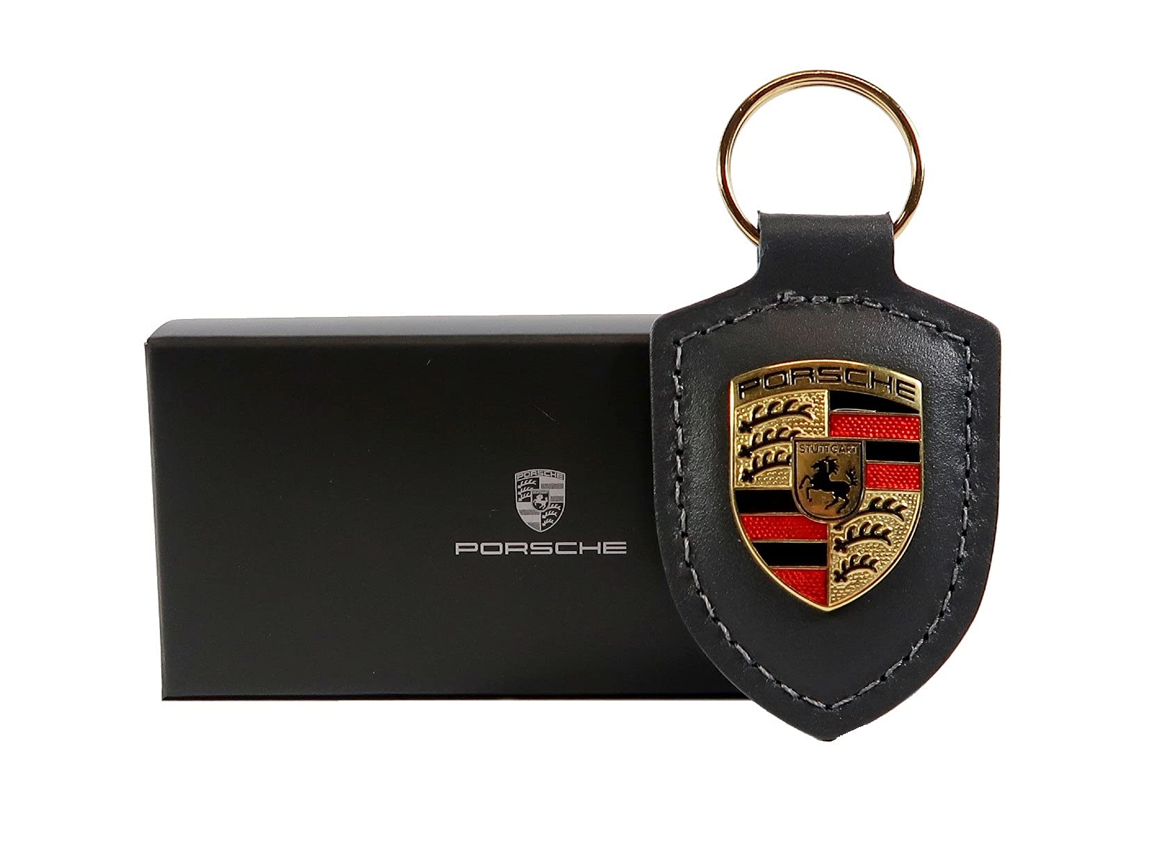 ORIGINAL Porsche Schlüsselanhänger SCHWARZ Leder mit Wappen WAP0500900E