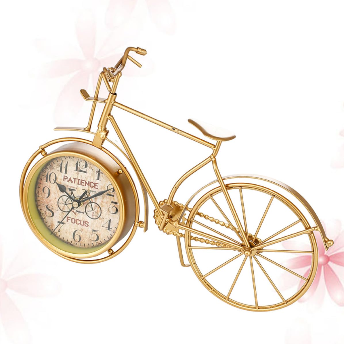 Reloj de bicicleta silencioso y multifunción en hierro dorado para mesa