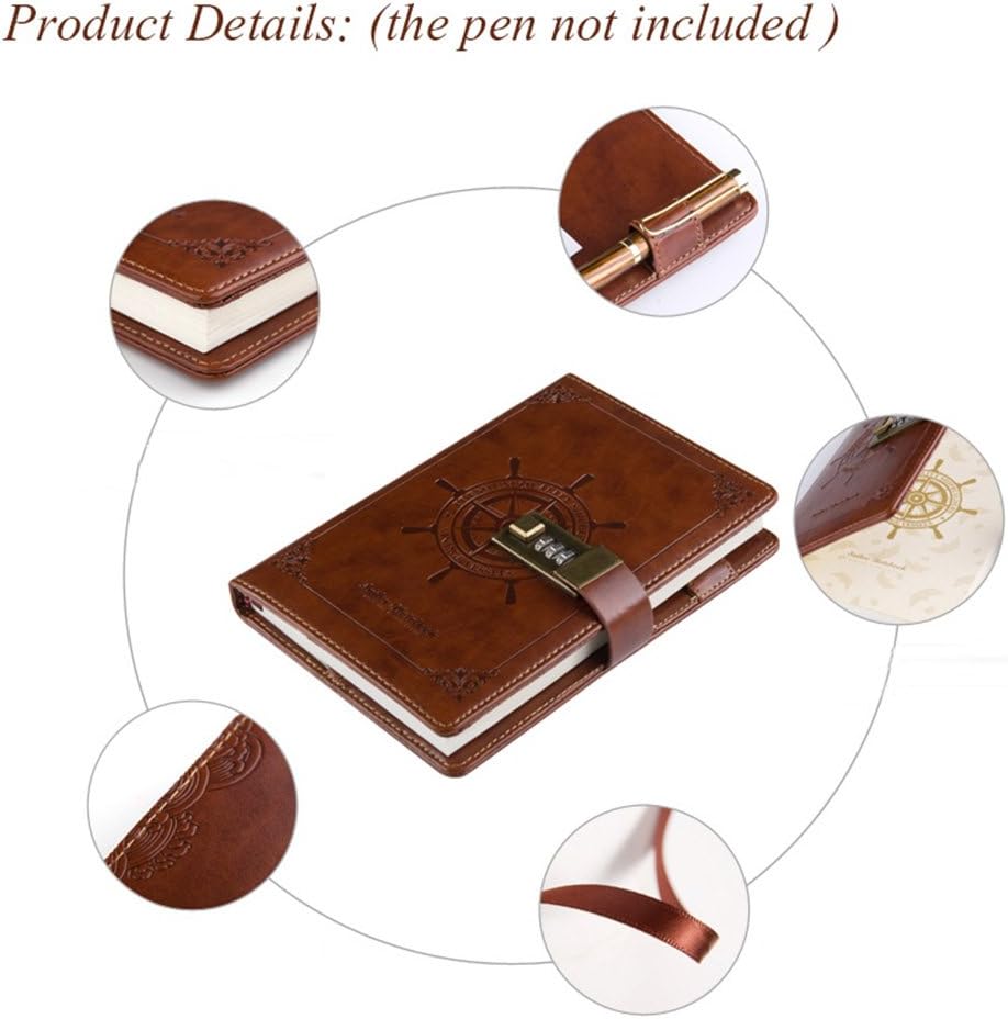 ToiM Retro Business Notebook with A Password Lock Coded Lock for Diary Handbook Notepad Cahier Journal Great Stationery (Without Chinese Writing) (Chestnut-Brown)