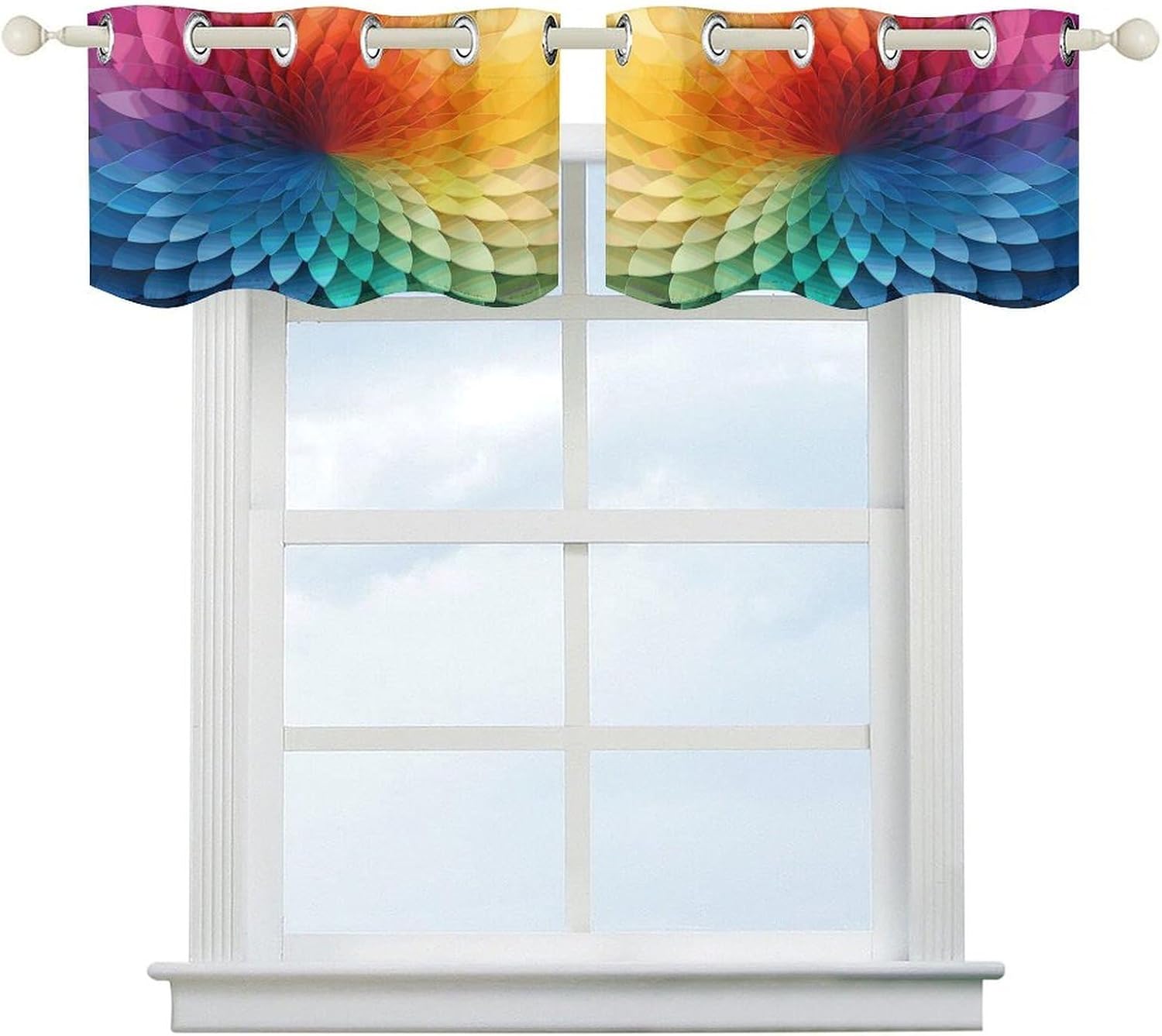 Rainbow Palette 2 Pack Valance Curtains Window Treatments. Adjustable Curtain with Rod Pocket.Cafe Curtains is Half Curtains for Privacy Decorative 52x18.1 Inch.