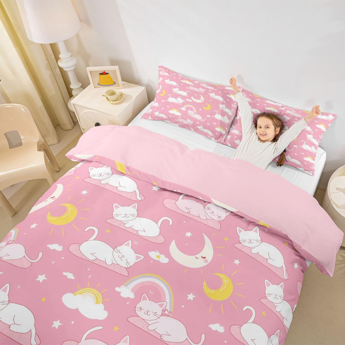 Homemissing Cute Katze FüR Kids Adults Bettwäsche Set 200x200cm Erwachsene