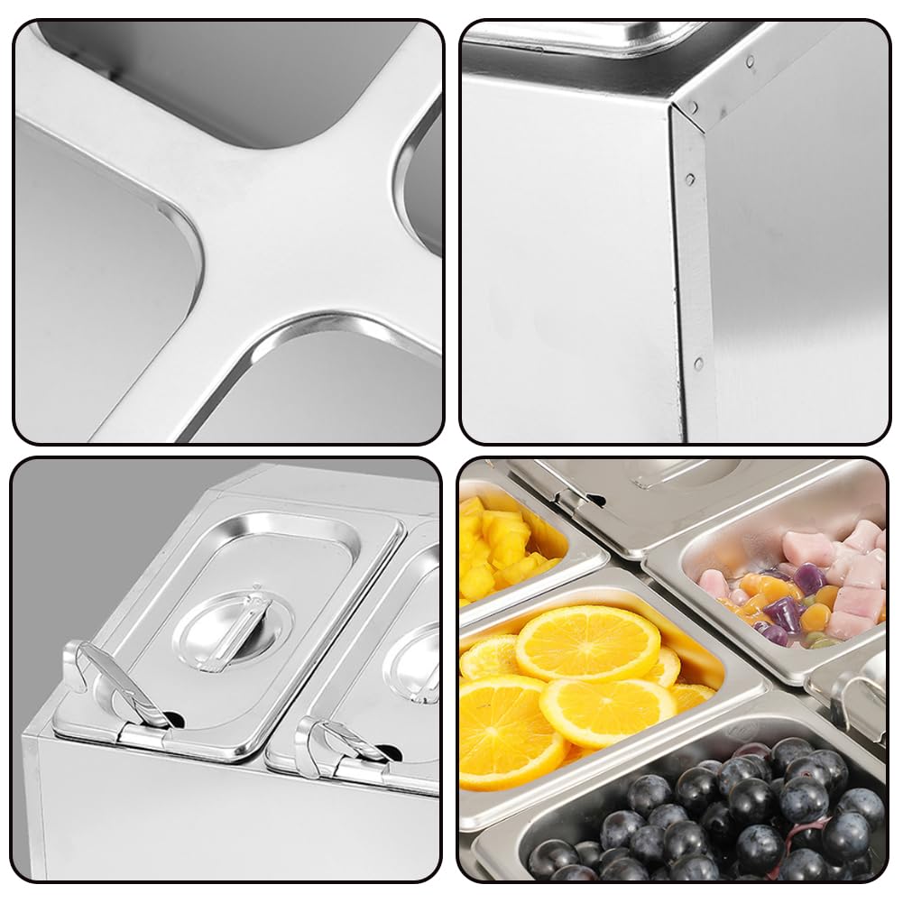 Contenedor para Condimentos De Pizza con Tapa, Contenedor De Exhibición De Servicio De Alimentos para Mostrador, Accesorios para Horno De Pizza, Caja para Condimentos De Frutas,10 Grid