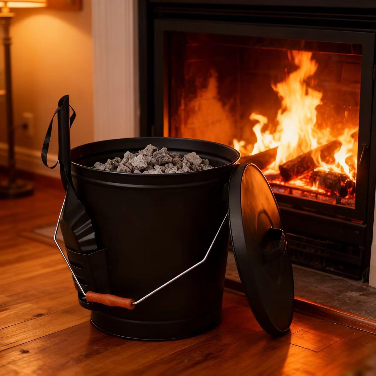 ZENY Fireplace Ash Bucket with Shovel and Lid, 5 Gallon Coal Charcoal Bucket Hot Ashes Container Carrier Large Ash Pail for Firepits Wood Stoves, Fireplace Tools