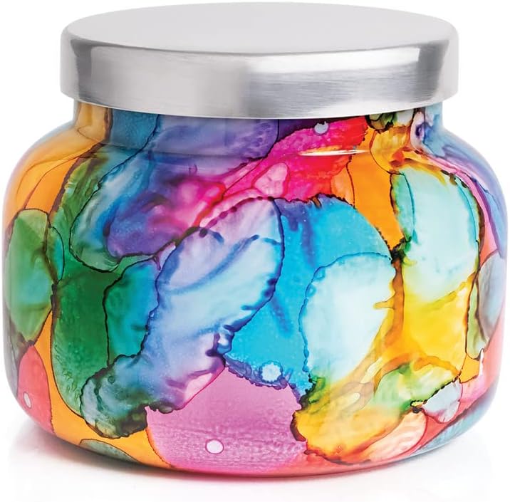Volcano Candle - Rainbow Watercolor Signature Glass Jar Candle - Luxury Aromatherapy Candle - Tropical Fruits & Sugared Citrus Candle (19 Oz)