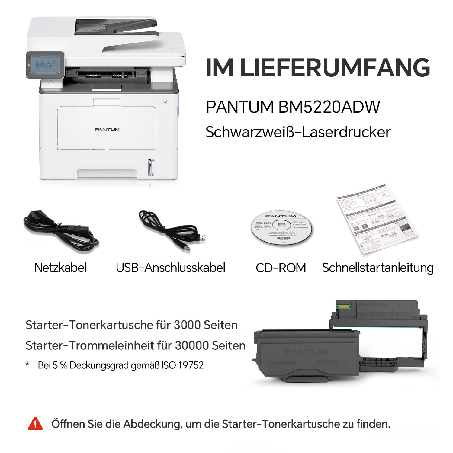 PANTUM BM5220ADW Laserdrucker multifunktionsgerät mit Scanner und kopierer, Schwarz-Weiß, 42 ppm, Automatischer Duplexdruck, Drucker WLAN, A4, Inklusive 3000-Seiten-Starter-Toner
