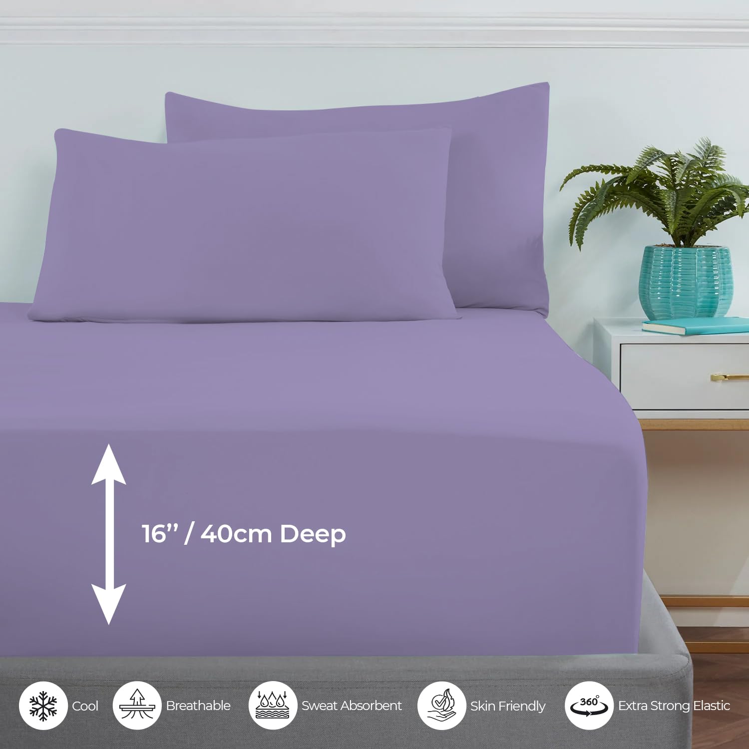 MistyMorning Extra Deep Fitted Sheet 16''/40cm, Egyptian Cotton bed sheets with 200 Thread Count - Image 3