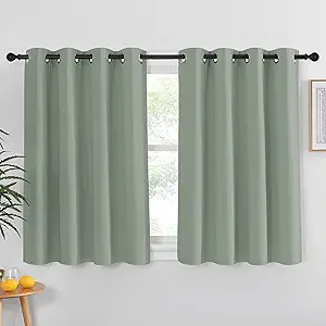 NICETOWN Sage Green Blackout Kitchen Curtain 45 inch Length - Grommet Thermal Insulated Solid Window Treatment Light Blocking Sound Reducing for Kids Room/Bedroom (W52 x L45, 1 Panel)