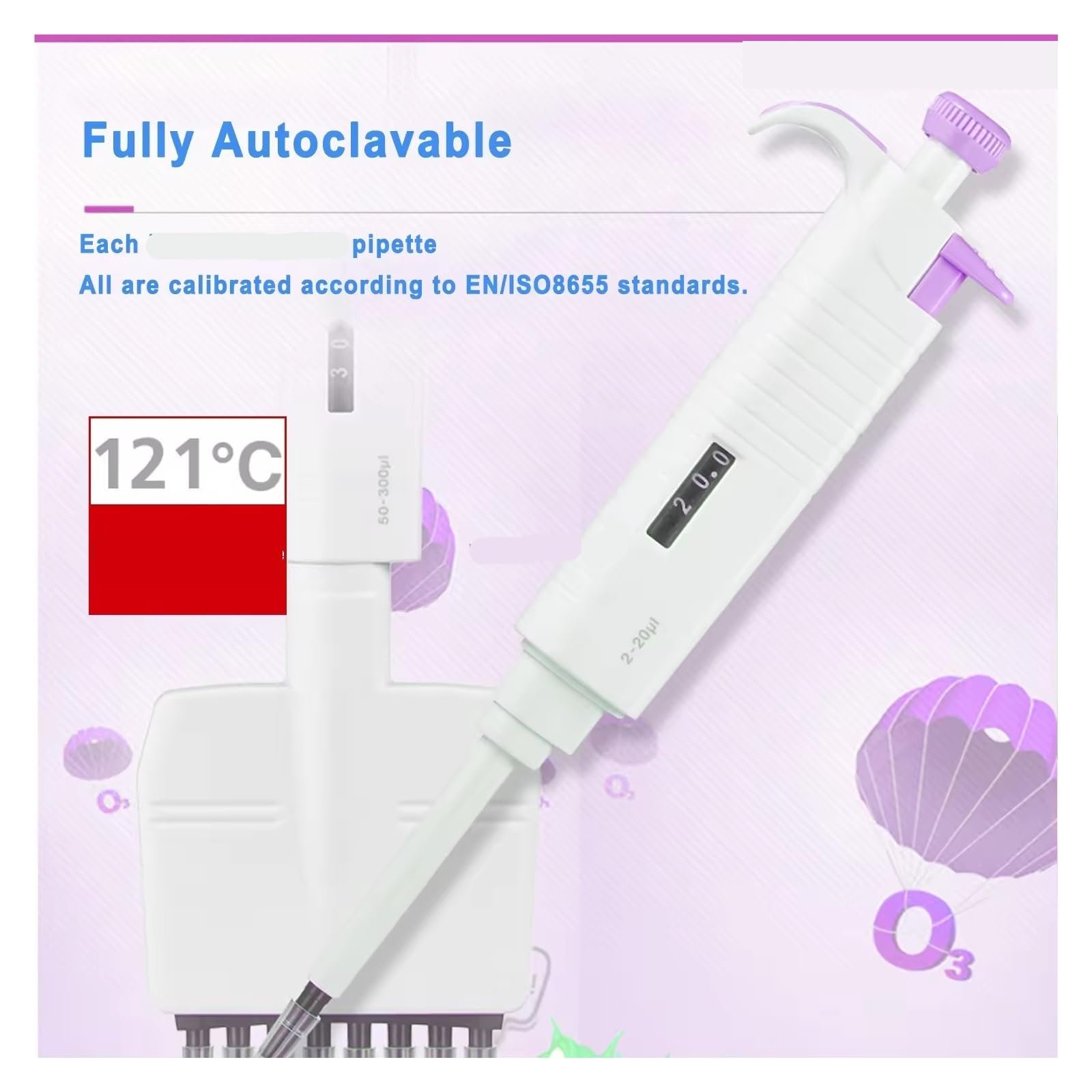 EDEDE Micropipeta Pipeta multicanal de 8/12 Canales Ajustable manualmente Micropipeta 121 °C Pipeta de Laboratorio(8 channel100-1000ul)