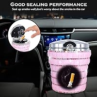 Vista 3 de eing Cenicero de automóvil con diamantes brillantes para automóvil, removedor de humo de cigarrillos, portavasos, con lámpara LED, color rosa