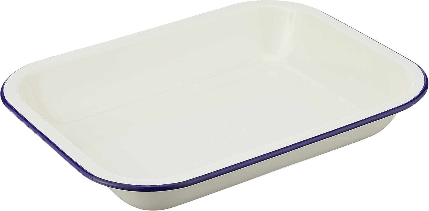Wiltshire Enamel Oblong Pie Dish, 1.5 Litre Capacity, White/Blue Baking Dishes