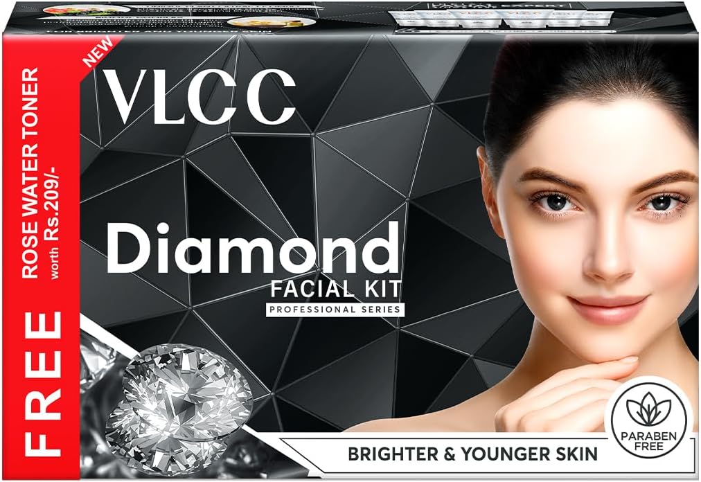 Diamond Facial Kit with FREE Rose Water Toner - 300g + 100ml | Skin Purifying Facial with Colloidal Diamond, Jojoba Oil, Olive Oil & Aloe Vera. Detoxifying At Home Facial.
