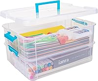 Vista 9 de Contenedores de almacenamiento de plástico de 2 capas con tapas, caja apilable y transportable transparente multipropósito, organizadores