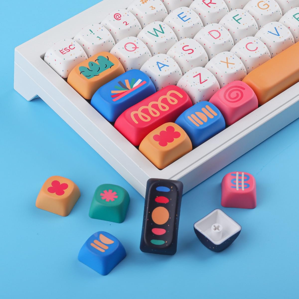 Lot 126 Touches PBT MOA Arc-en-Ciel – Keycaps Sublimation Profil MOA Pour Claviers Mécaniques Cherry MX