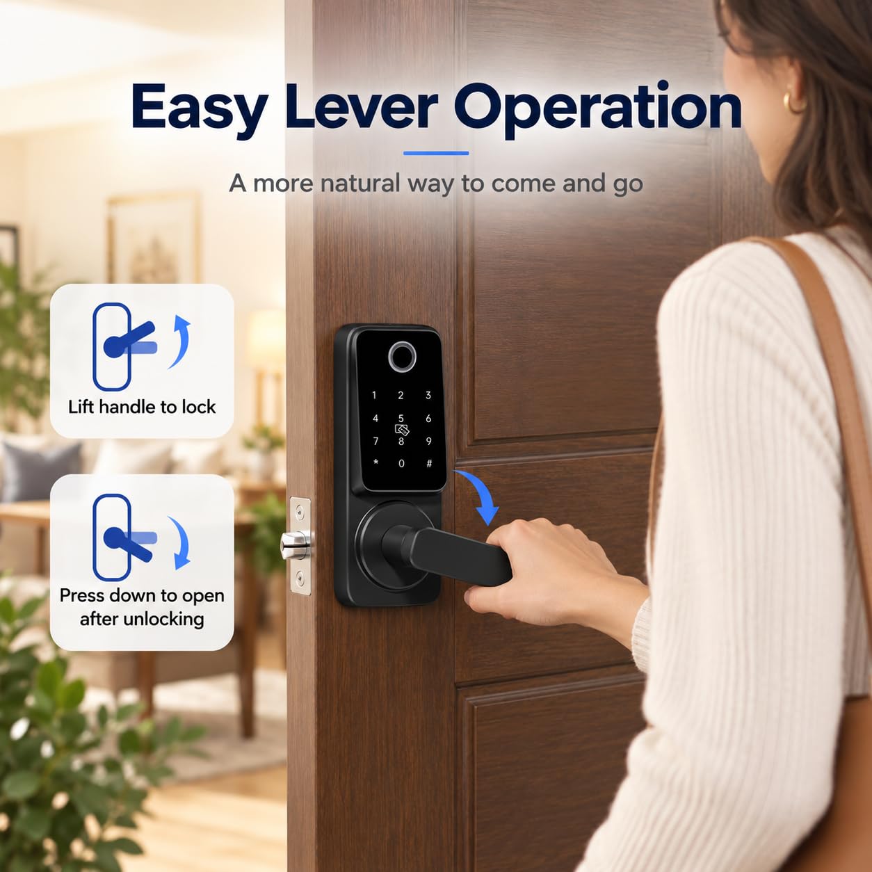 Cerradura de puerta con huella digital, manija sin llave con control