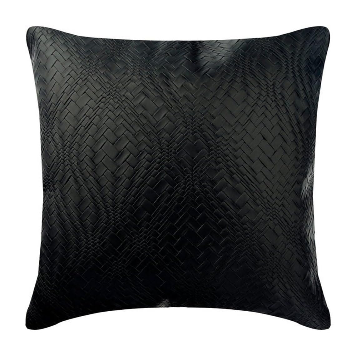 The HomeCentric Decorative Textured Cushion Cover, Pack of 2, 40x40 cm (16"x16") Faux Leather Cushioncase, Square Black Throw Cushions Cover Couch Cushion Cover - Black Diamond โ image 1