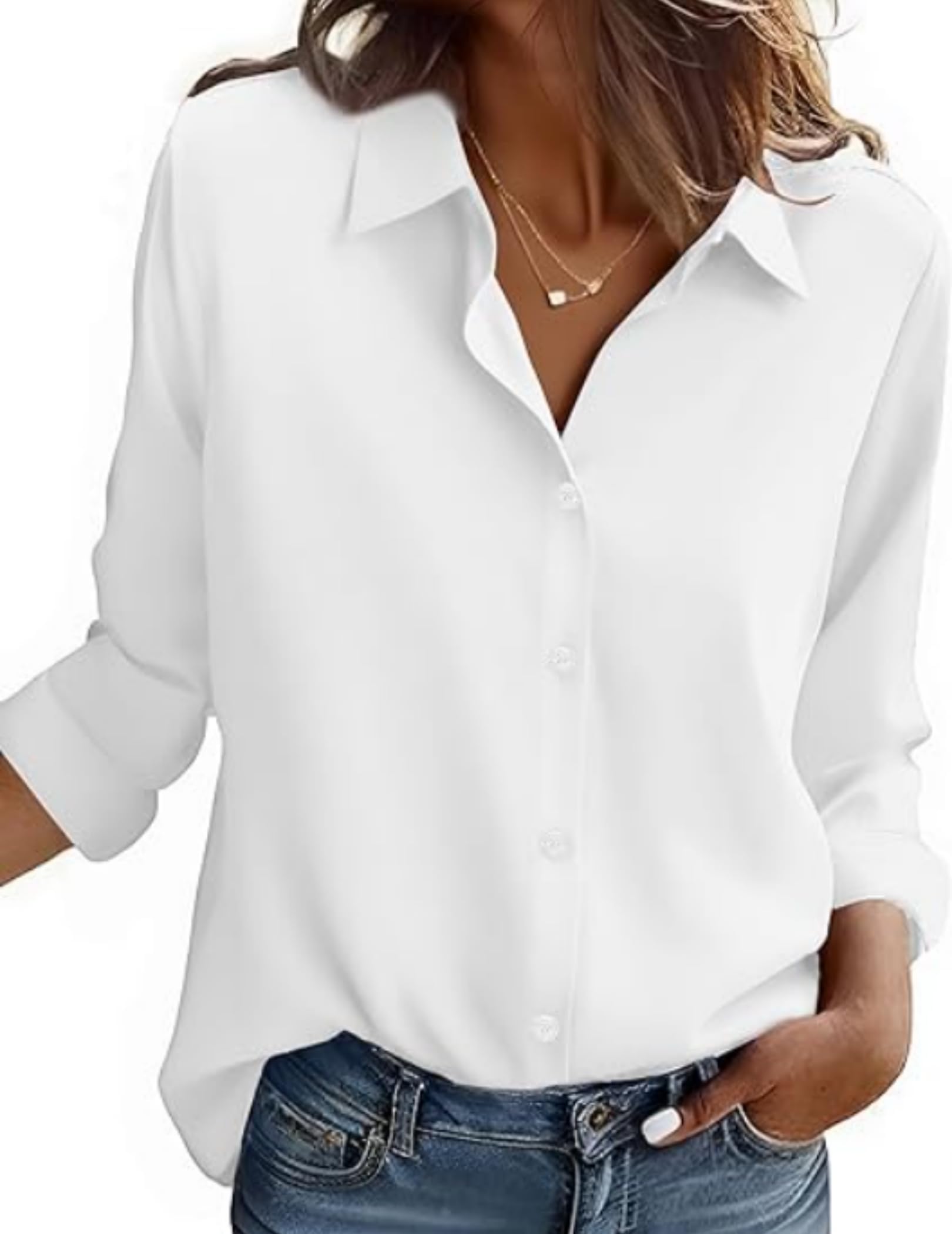 Womens Shirts Long Sleeve Blouse Stretch Fitted Shirts Formal Button Down Blouses Stain Shield Business Work Shirt
