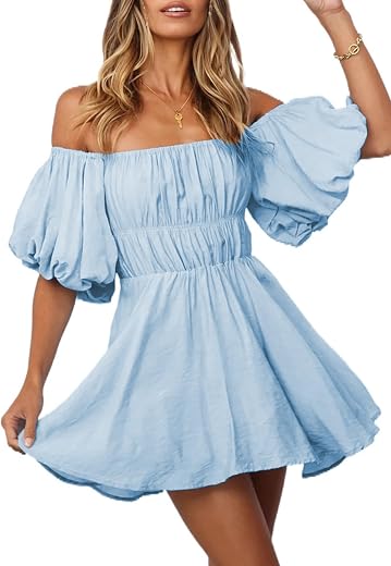 Dokotoo Womens Casual Solid Short Sleeve Tie Waist Knot Front Mini Dress