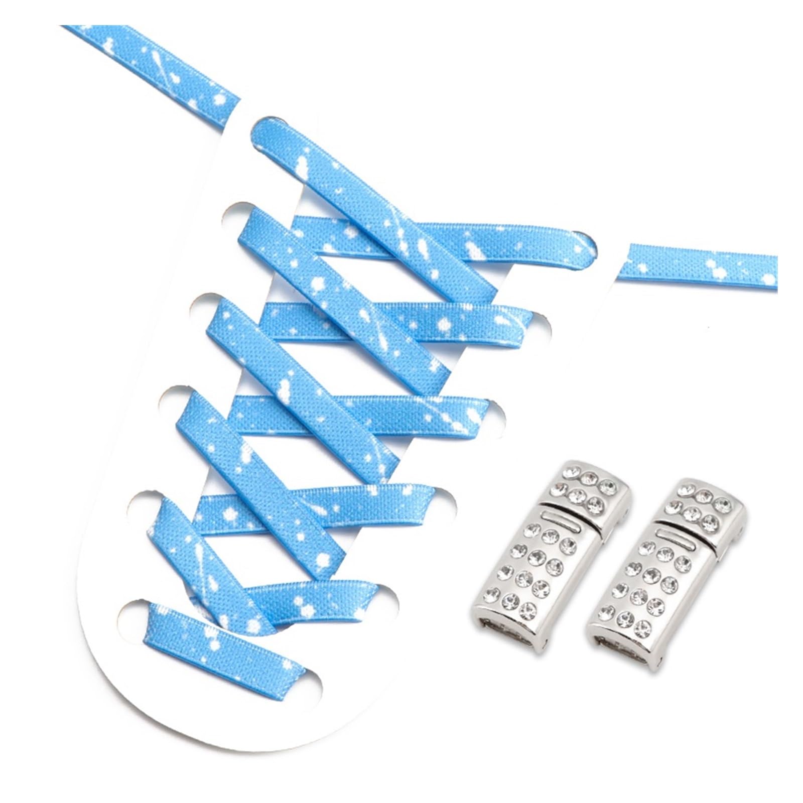 Schnürsenkel, Diamant-Schnürsenkel verriegeln Keine Schnürsenkel, flach, elastisch, for Sneakers, Spritztinten-Schnürsenkel(Blue White)