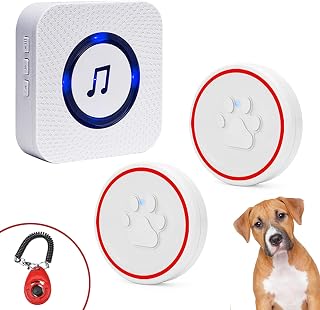 ChunHee Dog Doorbell Dog Bells Potty Training Wireless Dog Training Button for Go Outside Waterproof Touch Button, 55 Ringtones Receiver with LED Indicator 5 Volume Levels Mute Mode Memory Design