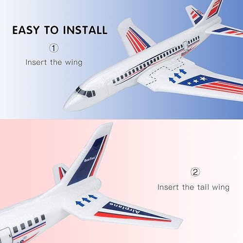 Miniatura 6 de Paquete de 2 juguetes de avión avión de espuma grande de 175 pulgadas avión planeador de 2 modos de vuelo juguete volador para niños regalos para