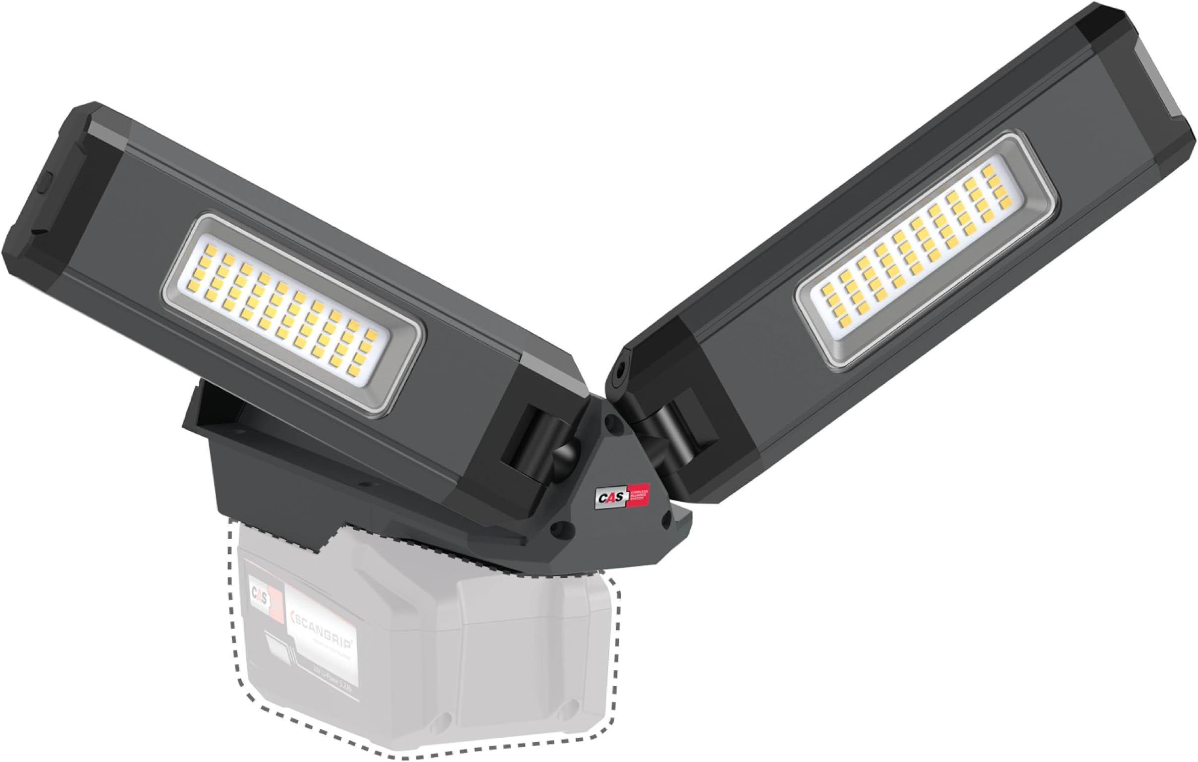 Duo Connect 2500 Lumen LED Flood Light, Power Tool Battery Operated, Portable, Two Flexible Lamp Heads, Lightweight and Compact Design