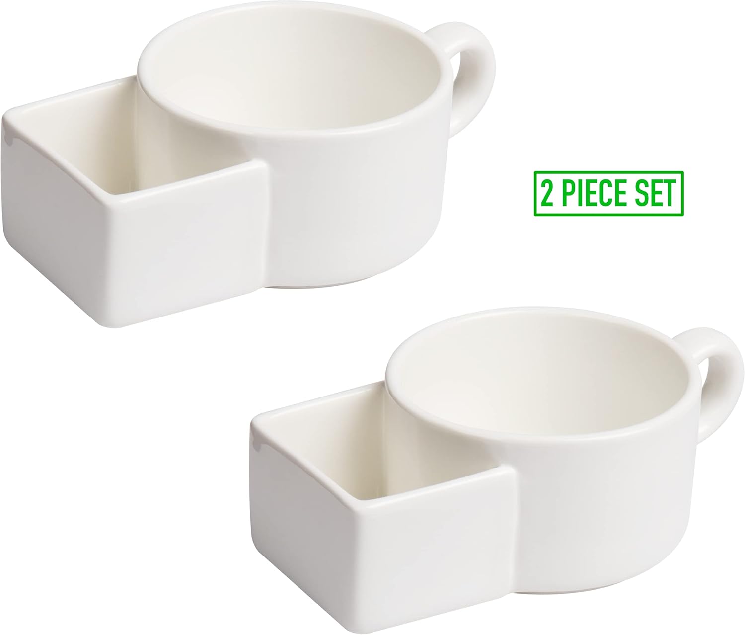  | Mind Reader Ceramic Soup and Crackers Mug Split Cup Cereal Bowl 2 Pack, 7" x 3.80" x 2.50", White: Soup Bowls