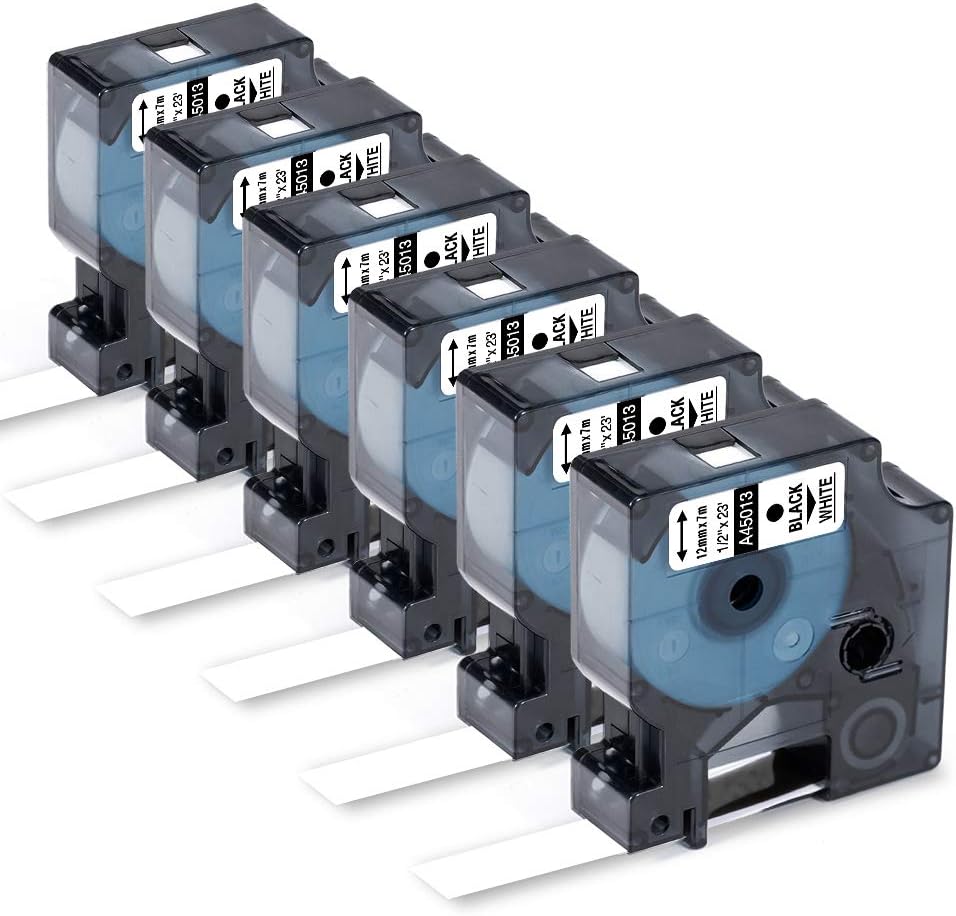 6 Pack, Compatible 45013 Label Tape Replacement for Dymo D1 45013 45013s  A45013 S0720530 LabelManager 160 280 210D 360D 420P Refills Dymo Label  Maker ...