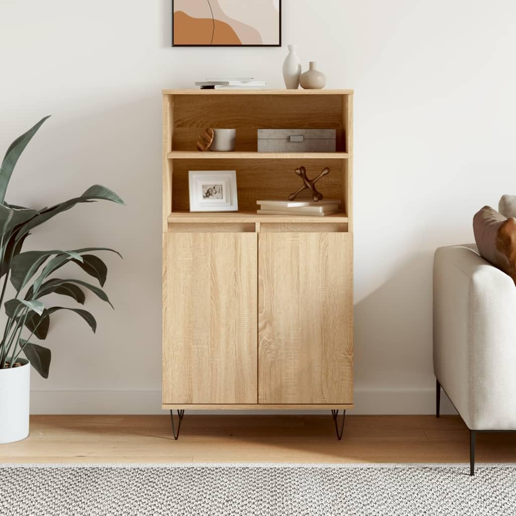 vidaXL Buffet Haut, Armoire avec 6 Compartiments et Portes, Meuble de Rangement avec Pieds Salle de Séjour, Industriel, Chêne Sonoma Bois d'Ingénierie