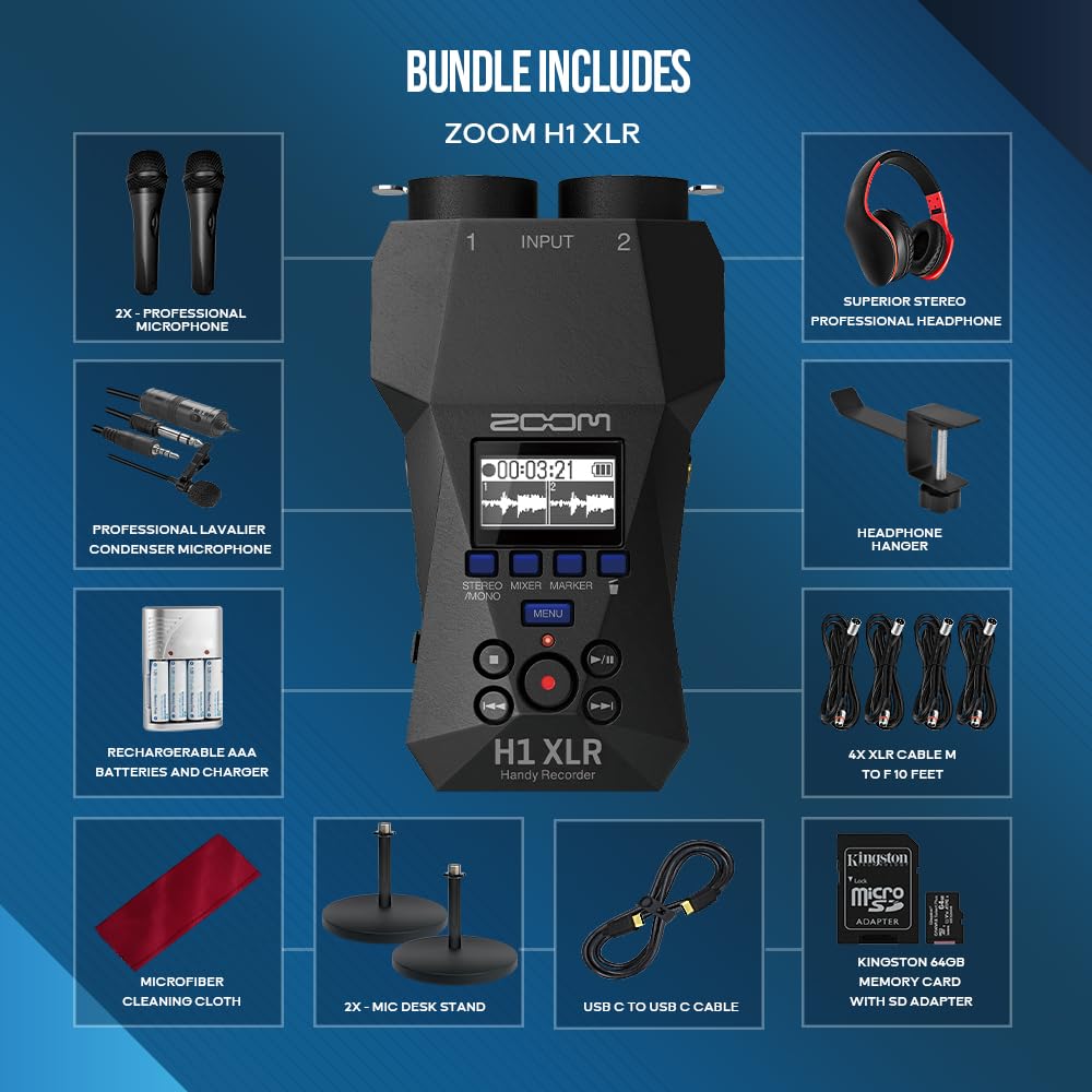 Amazon.com: Zoom H1 XLR Handy Recorder, 32-Bit Float, 2 XLR/TRS