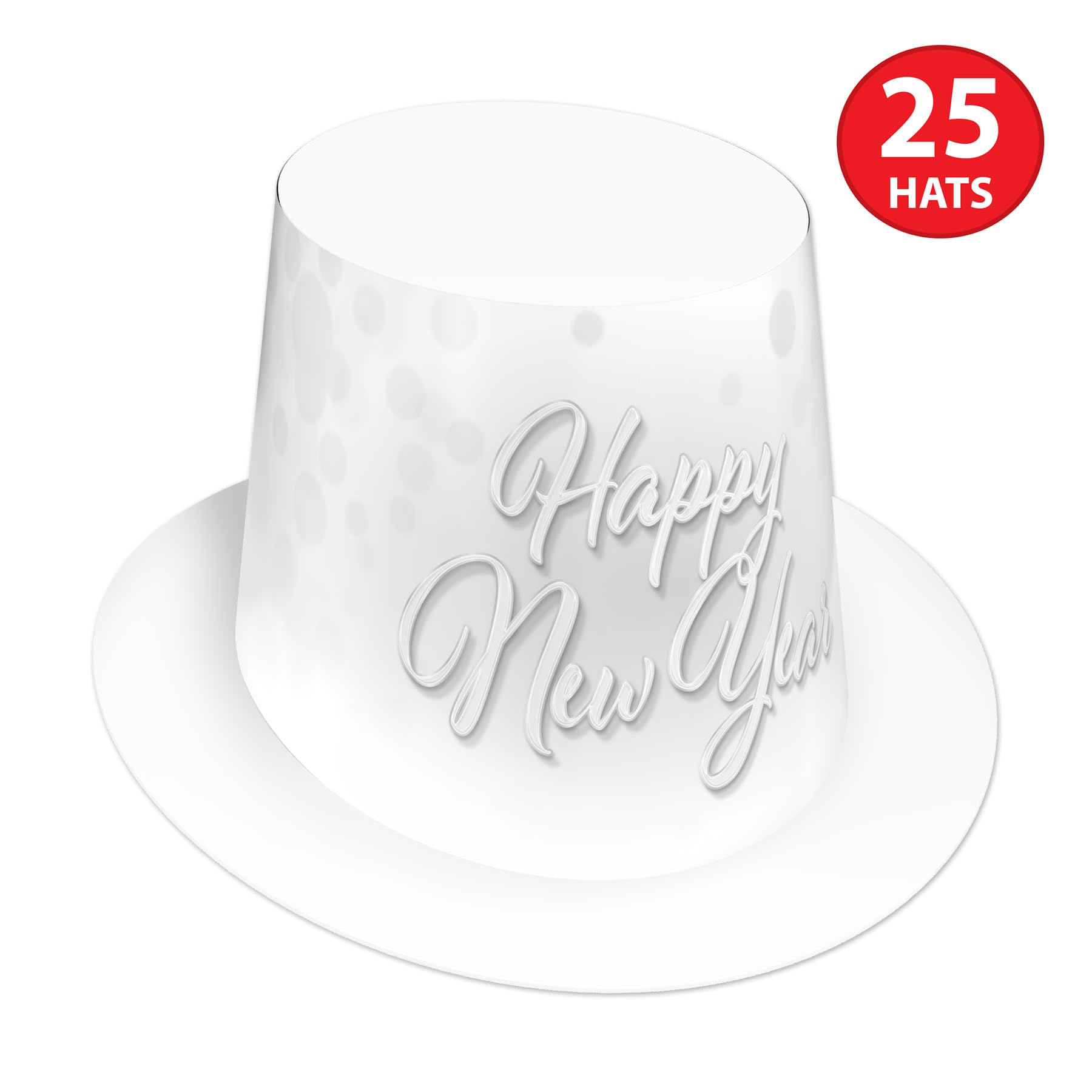 Beistle Whiteout Neujahrssortiment für 50 Personen - Silvester-Kit mit 25 Hi-Hats, 25 gefiederten Diademen und 50 Folienhörnern 22,9 cm - Elegantes Mitternachtsfeier-Zubehör für NYE Ball Drop Partys